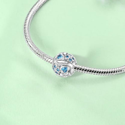 925 Sterling Silver Lucky Clover Birthstone Charms for Bracelets Dangle Pendant with 5A Cubic Zirconia Compatible Pandora Bracelets, Ladies Birthday Gift - style: 12-December