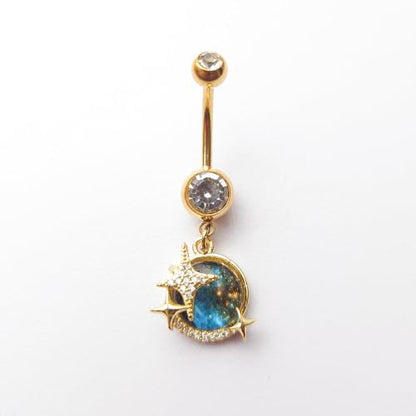 14G Blue CZ Evil Eye Sun Heart Dangle Belly Button Rings for Women 14K Gold Plated Surgical Steel Belly Navel Barbell Enamel Starry Sky Colorful Crystal Dangling Navel Rings Belly Piercing Jewelry - style: Style7