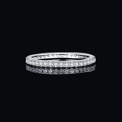 JewelryPalace 6 Stone Cubic Zirconia Half Eternity Stackable Wedding Rings for Women, 14K White Yellow Rose Gold Plated 925 Sterling Silver Promise Rings for Her, Simulated Diamond Wedding Band Ring - color: G-eternity-sterling silver