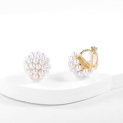 YOQUCOL Simulated Pearl Flower-Cluster Shape Clip On Stud Earrings Non Pierced Ear Earrings for Women - color: C