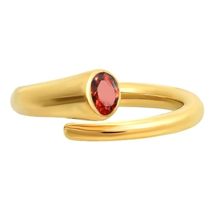 18K Gold Filled Non-Tarnish Bypass Ring for Women – Modern Open Band With Multi Gemstone Ring – Minimalist Adjustable Statement Jewelry - color: Hessonite Garnet