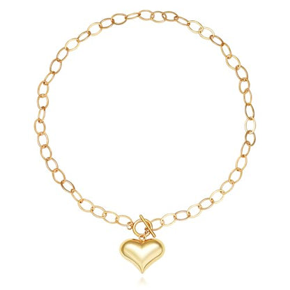 Chunky Gold Necklace for Women, 18K Waterproof Heart Necklace Statement Necklace Gold Charm Necklace Chunky Jewelry Paperclip Chain Choker Gift for Women - style: 25MM Heart