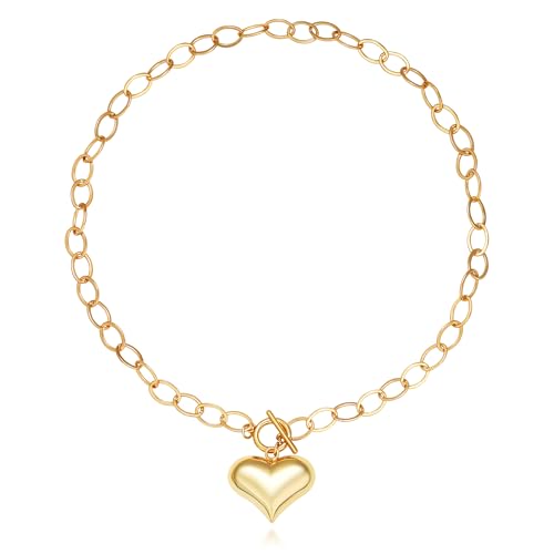Chunky Gold Necklace for Women, 18K Waterproof Heart Necklace Statement Necklace Gold Charm Necklace Chunky Jewelry Paperclip Chain Choker Gift for Women - style: 25MM Heart