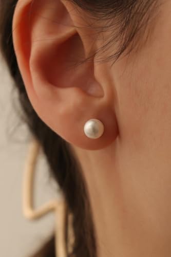 JINERA 5 Pairs Stud Earrings for Women 14K Plated Gold/Silver Pearl Ball Small Stud Earrings Set Cartilage Piercing Hypoallergenic Lightweight Flatback Earrings Jewelry Gifts for Women - color: 1 Pair Flat Back Pearl Earrings - Gold