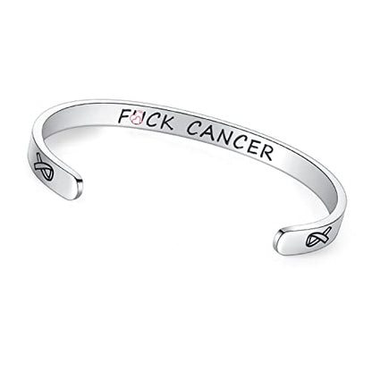 TONY & SANDY Inspirational Bracelets for Women Teen Girls Personalized Gifts for Daughter Granddaughter Mom Sister Friends Stainless Steel Engraved Cuff Birthday Easter Christmas - style: A - F@ck Cancer