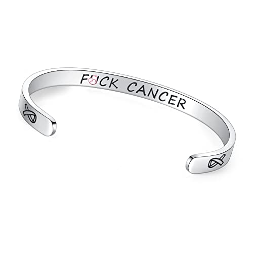 TONY & SANDY Inspirational Bracelets for Women Teen Girls Personalized Gifts for Daughter Granddaughter Mom Sister Friends Stainless Steel Engraved Cuff Birthday Easter Christmas - style: A - F@ck Cancer