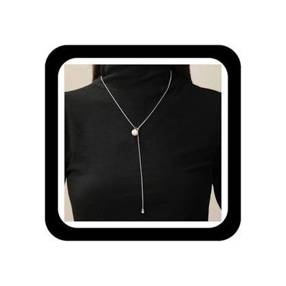 Boho Pearl Drop Lariat Y Necklace Faux Pearl Beads Pendant Necklace Adjustable Round Snake Chain Sliding Necklace Dainty Pearl Sweater Chain Necklace Wedding Bridal Jewelry for Women