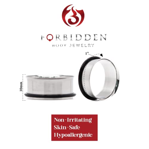Forbidden Body Jewelry 12G-1 Inch Surgical Steel Single Flared Tunnel Plugs Plus O-Ring, Choose Pcs/Gauge - style: 2pcs: 25mm (1")