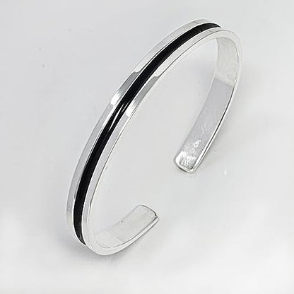 Handmade Men's Solid 925 Sterling Silver Bangle, 7mm Single Line Silver Cuff Bangle Bracelet for Men