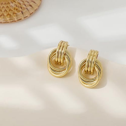 SHERLOVE Chunky Knot Gold Earrings Women Statement Drop Dangle Earrings | 14K Gold Plated Hypoallergenic Lightweight,Trendy Dainty Elegant Cute,Women Gold Jewelry Fashion Accessories Gifts - color: Knot Gold A