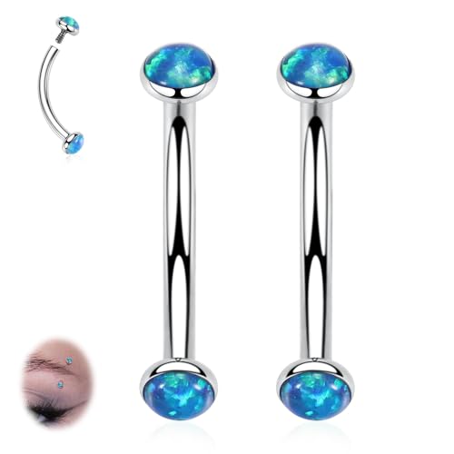 G23 Titanium Eyebrow Piercing Jewelry Eyebrow Rings Curved Barbell 16G Eyebrow Belly Button Ring Navel Rings Rook Daith Earrings Lip Ring Eyebrow Jewelry 6mm-12mm - color: 2PCS,Disc Shape Blue Opal,Silver