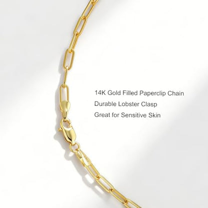 14K Gold Paperclip Bracelet for Women Men, 3-5mm Link Chain | Polished rectangular links with 14K gold, lightweight, hypoallergenic and non-tarnishing, 6.5-8in for solo or stacking