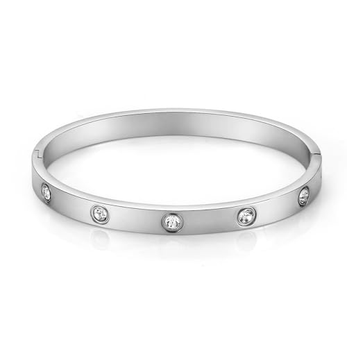 Gold Chain Bangle Bracelets For Women,18K Gold-plated Friendship Love Stainless Steel Jewelry Birthday Gifts Jewelry - color: Silver