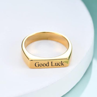 Stainless Steel Square Signet Rings for Men Women Gold/Silver Plain Pinky Thumb Ring, Gift for Dad Husband - color: Rectangle Gold-Custom