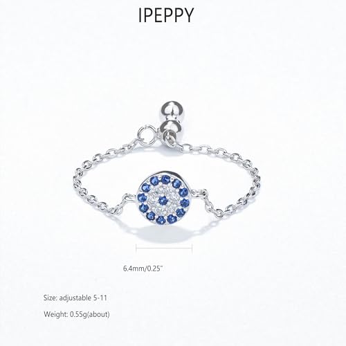 925 Sterling Silver Adjustable Link Chain Rings for Women Daughter | Dainty 14k Gold Plated Evil Eye/Cross/Flower Ring Sparkly Twist Rope with Bead Dangle Stackable Ring Jewelry Birthday Gifts - color: Style 7-Silver
