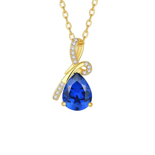 Infinity Birthstone Necklace for Women, Gold Plated Teardrop Cubic Zirconia Pendant, Created Gemstone Twist Necklace for Birthday, Her, Mom, Friend - color: Sapphire-blue-Sept.