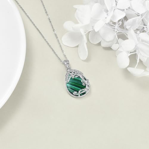 YAFEINI 925 Sterling Silver Moonstone Necklace Filigree Teardrop Pendant Necklace Jewelry for Women Girls - color: RR-Tree of Life Malachite Necklace