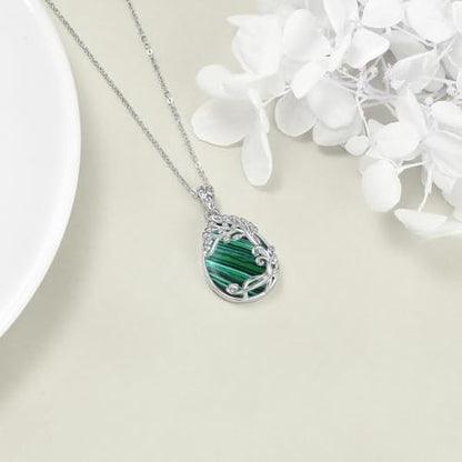 YAFEINI 925 Sterling Silver Moonstone Necklace Filigree Teardrop Pendant Necklace Jewelry for Women Girls - color: RR-Tree of Life Malachite Necklace