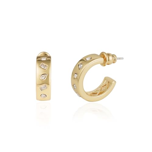 Obidos 14K Gold Plated Illusion Stud Earrings for Women | Triple Huggie Hoop Earrings for One Hole| Trendy Simple Hypoallergenic Fashion Accessories Gold Jewelry Gifts for Womens - color: Hoops A-Yellow Gold