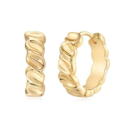 MYEARS Women Earrings Gold Huggie Hoop 14K Small Simple Hypoallergenic Everyday Jewelry - style: Concave Twisted