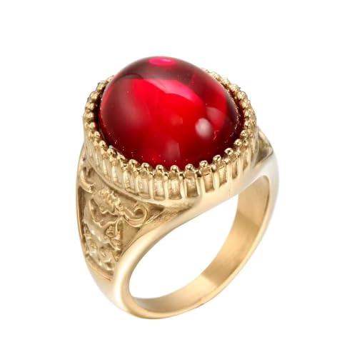Vintage Red Gemstone Ring for Men, Stainless Steel Oval Red Stone Signet Ring, Retro Carved Band for Father's Day, Birthday, - color: style8