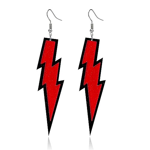ONLYJUMP Acrylic Exaggerated Lightning Earrings Statement Punk Retro Geometric Delicate Neon Personalized Earrings Accessory Jewelry for Women - color: Glitter Red