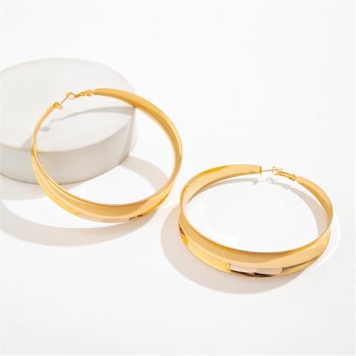 Chunky Hoop Earrings for Women,Exaggerated Large Hoop Earrings 80MM Trendy Lightweight Big Wide Post Thick Hoop Earrings Prom Jewelry
