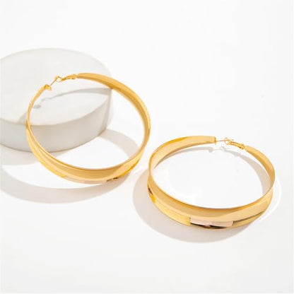 Chunky Hoop Earrings for Women,Exaggerated Large Hoop Earrings 80MM Trendy Lightweight Big Wide Post Thick Hoop Earrings Prom Jewelry