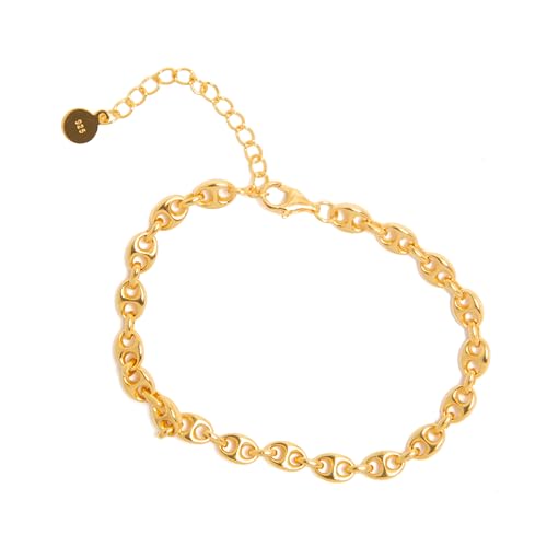 Timeless 18K Gold Vermeil Bracelet for Women, Hypoallergenic Nickel-Free Charm, Durable Everyday Jewelry Gift Tarnish-Resistant - style: Charlie Gold Link Bracelet