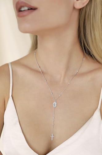 Lariat Gold Necklace for Women, Dainty Long Necklace 14k Gold Plated/Silver Y-Shaped Pendant Necklace Trendy Layered Cz Beaded Chain Drop Necklaces Simple Gold Jewelry for Women Gift - style: LC-1NK-22031-SLW
