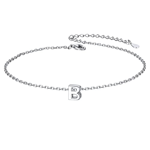 ChicSilver Initial Bracelet for Women 925 Sterling Silver Letter Initial Bracelet Dainty Personalized 26 Alphabet Jewelry Gifts for Birthday Anniversary Wedding - style: B