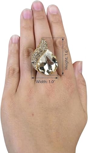 NYFASHION101 Radiant Teardrop Stone Adjustable Cocktail Statement Ring - color: Curvy Clear/Gold-Tone