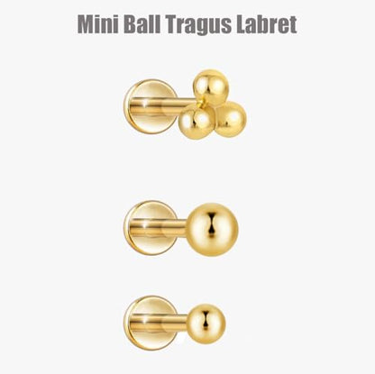20G/18G/16G Titanium Flat Back Earrings, Threadless Nose Stud Tiny Stud Earrings, Cartilage Tragus Piercing Jewelry Conch Helix Stud - color: Dot (gold 3pcs), size: 16ga(1.2mm)