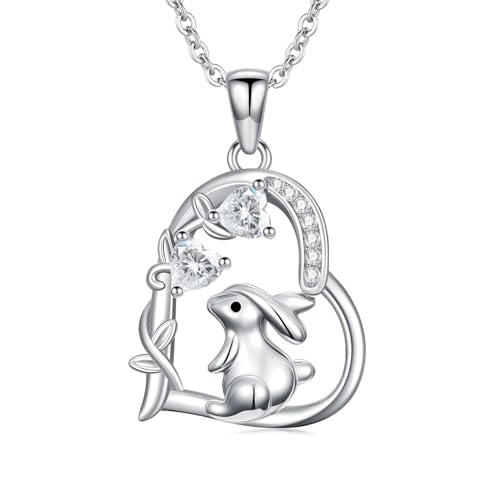 Heart Animal Necklace 925 Sterling Silver Cute Animal Pendant Jewelry Birthday Gifts for Women Girlfriend Mom Animal Lovers - style: Bunny