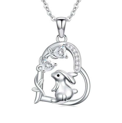 Heart Animal Necklace 925 Sterling Silver Cute Animal Pendant Jewelry Birthday Gifts for Women Girlfriend Mom Animal Lovers - style: Bunny