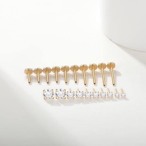 Aumeo 20G 18G 16G Threadless Push in Nose Rings Studs Surgical Steel Labret Jewelry Monroe Lip Rings Studs Medusa Ashley Piercing Jewelry for Women - color: Gold, size: 18g*6/7/8/10/12mm