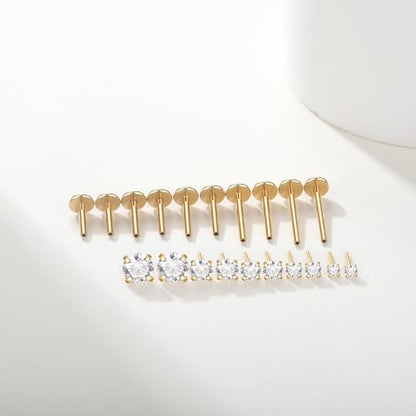 Aumeo 20G 18G 16G Threadless Push in Nose Rings Studs Surgical Steel Labret Jewelry Monroe Lip Rings Studs Medusa Ashley Piercing Jewelry for Women - color: Gold, size: 18g*6/7/8/10/12mm