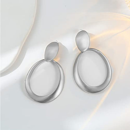 Matte Gold Silver Geometry Clip On Earrings for Women Retro Drop Clip Earrings for Women - style: silver hoop 2