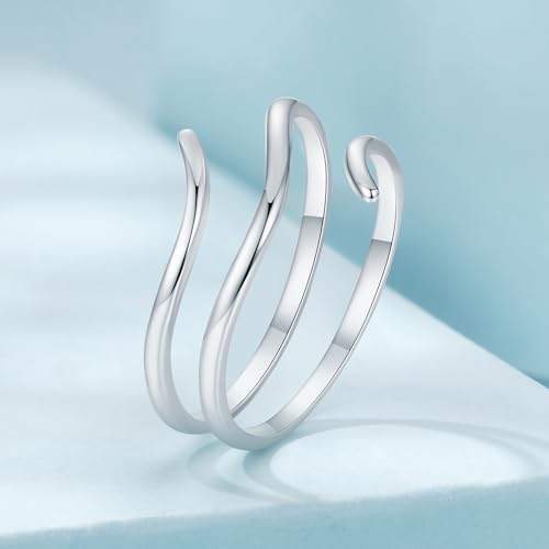 MUNDELL 925 Sterling Silver Simple Multi-layer Leaf Adjustable Ring Green Lucky Leaves Statement Ring for Women Promise Ring Fine Jewelry - color: Size 7-10