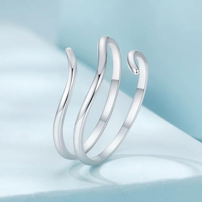 MUNDELL 925 Sterling Silver Simple Multi-layer Leaf Adjustable Ring Green Lucky Leaves Statement Ring for Women Promise Ring Fine Jewelry - color: Size 7-10