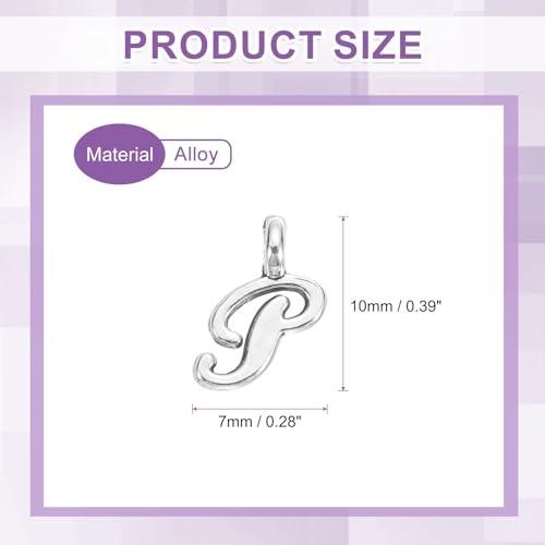 uxcell A-Z Alphabet Charm, Metal Alphabet Letter Charm Initial Charm Pendant Bead for Necklaces Bracelets Jewelry Making Craft - color: Silver P