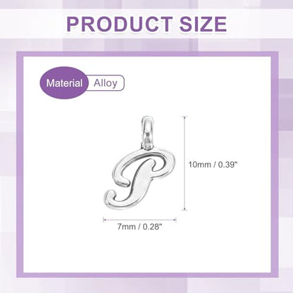 uxcell A-Z Alphabet Charm, Metal Alphabet Letter Charm Initial Charm Pendant Bead for Necklaces Bracelets Jewelry Making Craft - color: Silver P