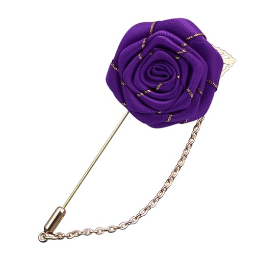 WCRAZYE Men Cloth Rose Flower with Gold Leaf Brooches Men's Satin Lapel Pins with Metal Chain Red Blue Rose Floral Lapel Stick Handmade Boutonniere Pins for Suit Wedding Brooch Career Suit Tuxedo of Shirts Tie Hat Scarf for Birthday Wedding Gift - color: