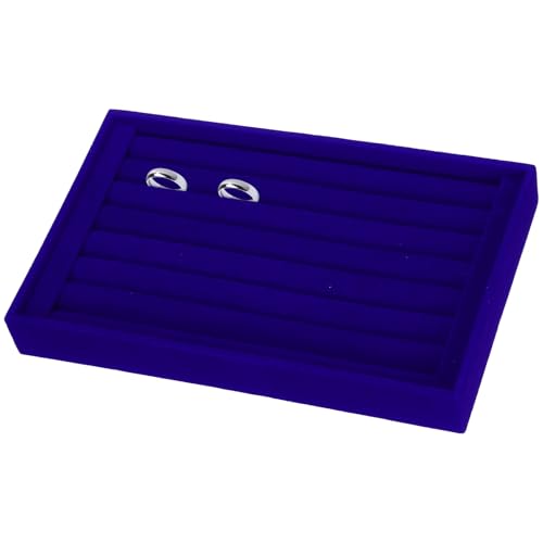 uxcell Velvet 7 Slots Ring Organizer Jewelry Display Tray Showcase Ring Holder Velvet Jewelry Organizer Stand for Rings Earrings Blue - color: Blue