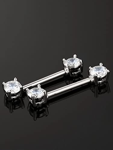 Sumind 14g Stainless Steel Nipple Tongue Rings Surgical Stainless Steel Straight Barbell Rings Body Nipple Piercing Cubic Zirconia Jewelry for Women Men