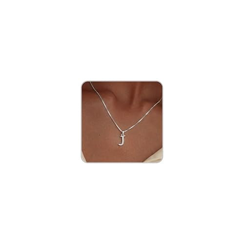 Initial Necklace for Women, 14K Gold Silver Plated Box Chain Letter Pendant, Trendy Name Necklace, Dainty Personalized Charm Jewelry Gift for Her - color: Silver, style: J
