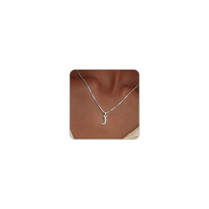 Initial Necklace for Women, 14K Gold Silver Plated Box Chain Letter Pendant, Trendy Name Necklace, Dainty Personalized Charm Jewelry Gift for Her - color: Silver, style: J