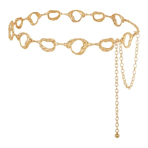 WHIPPY Metal Waist Chain Belt Women Adjustable Body Link Belts Ladies Fashion Chain for Jeans Dress - color: Gold, size: S: Fit for Waist up to 28", style: Ring