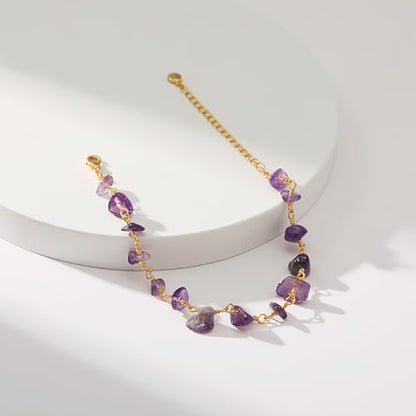 Dainty Gold Bracelets for Women, 18 Gold Plated Adjustable Evil Eye/Butterfly/Beaded/Pearl/Heart/Turquoise Handmade Bracelet for Women - style: Amethyst