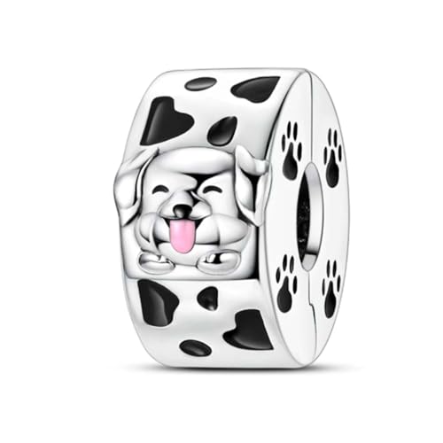 Heart Charm Clip Lock Spacer Stopper Charm Bead Bracelet 925 Sterling Silver Charms Safety Chain for Pandora Bracelets - color: Dog